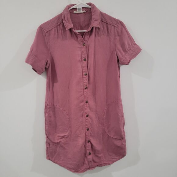 Lucky Brand Dresses & Skirts - Lucky Brand Womens Button Up‎ Linen Shirt Dress Size Xs Pink
